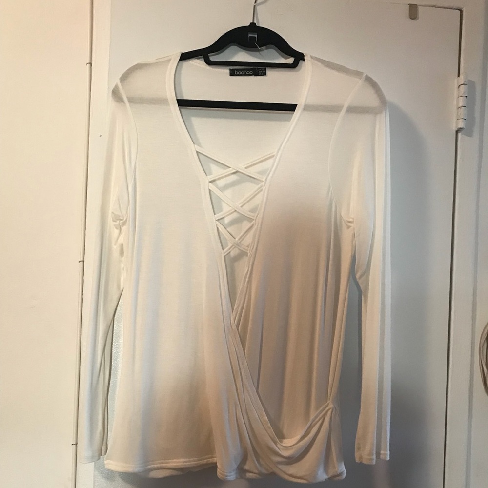 White long sleeve criss cross shirt